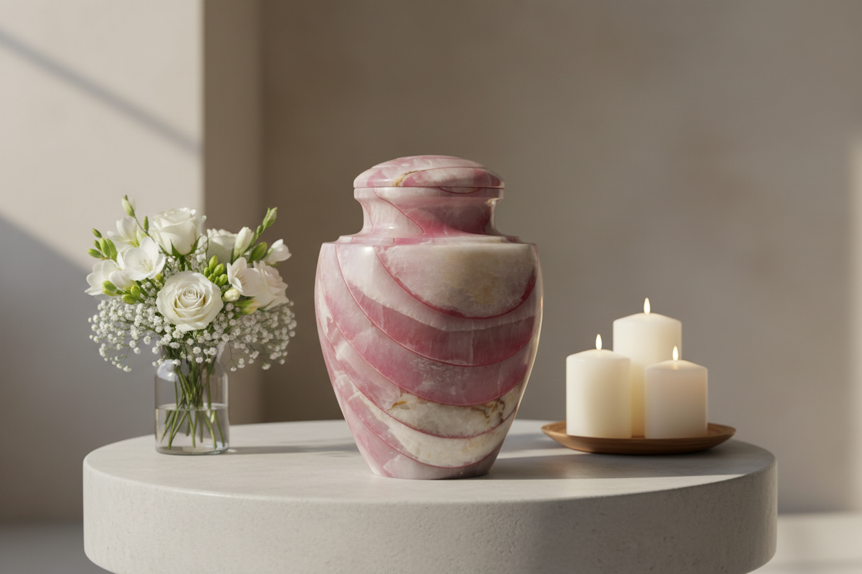 Mosaic Urn | Natural Onyx & Pink Striations