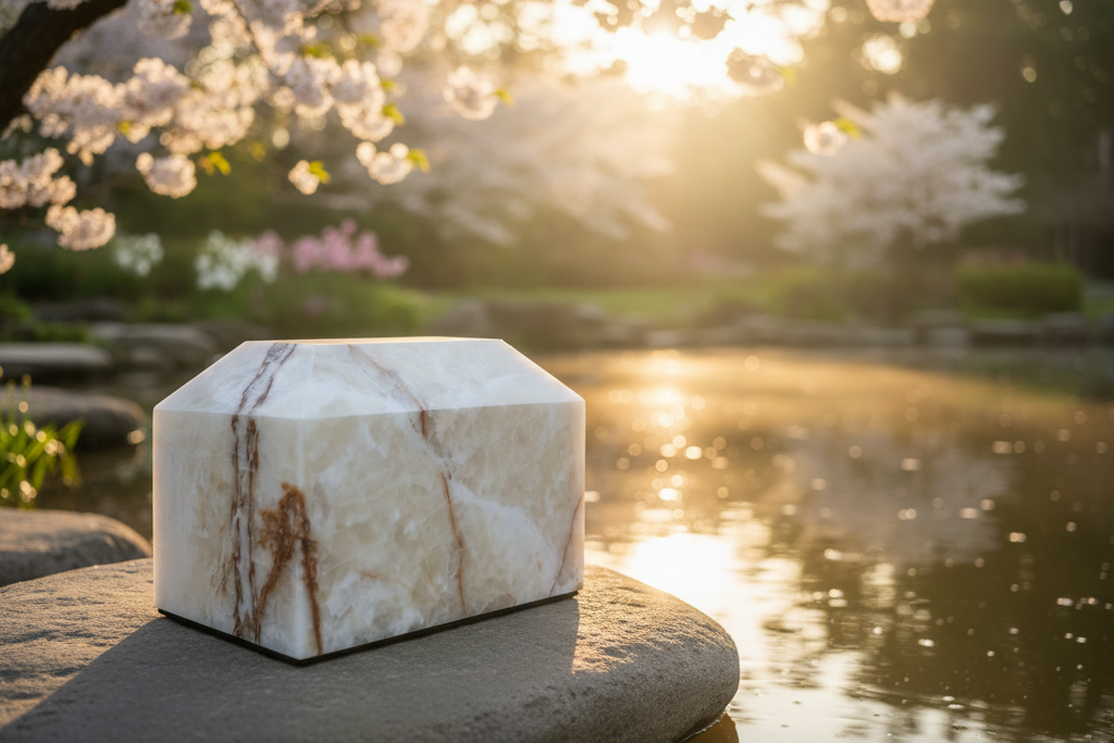 Memorial Urn | White Onyx & Mocha Marbling