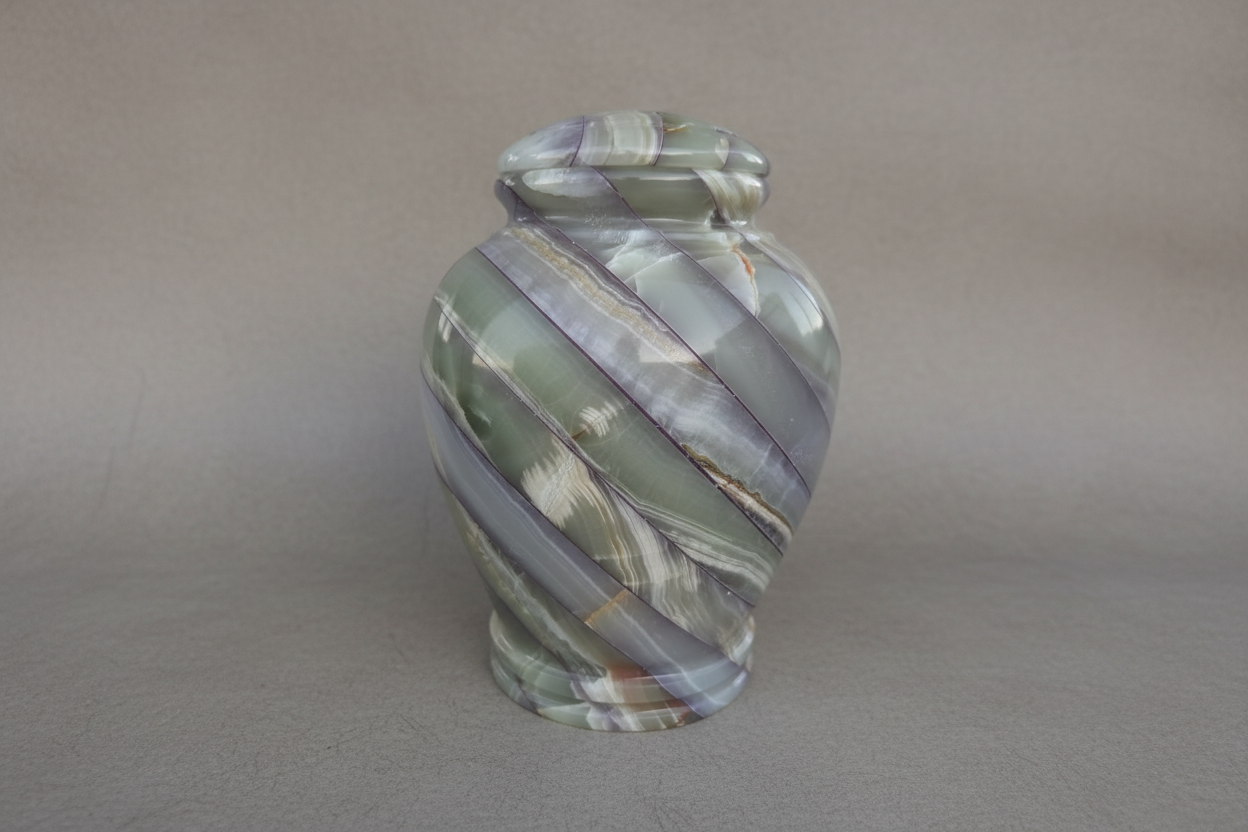 Spiral urn with lid - gray taupe background